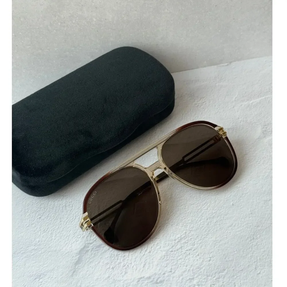 NEW Gucci GG1104S Brown Aviator Sunglasses $620